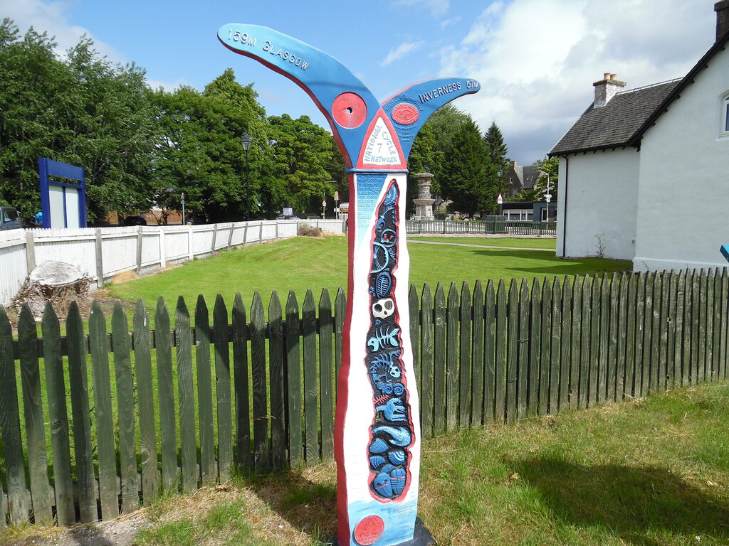 National Cycle Network signpost at Kingussie train station