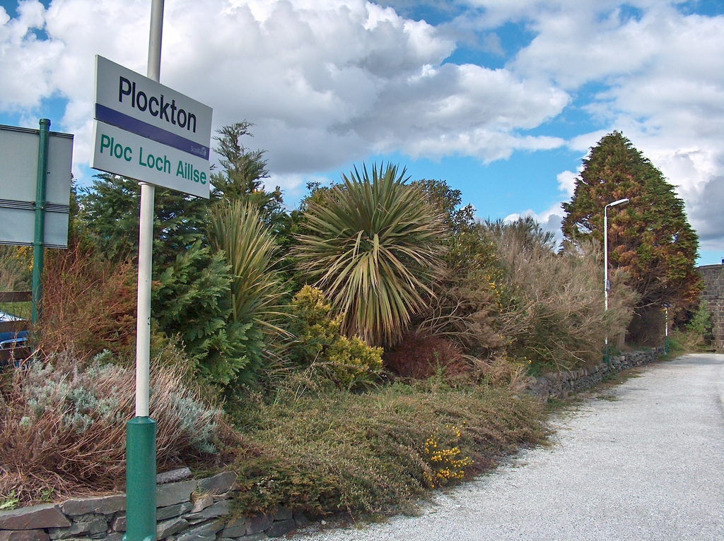 Plockton railway station platform sign