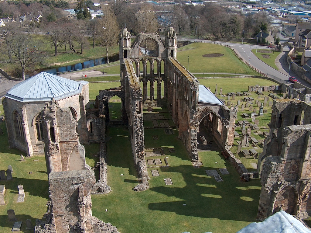 View from top of west towers at Elgin Cathedral