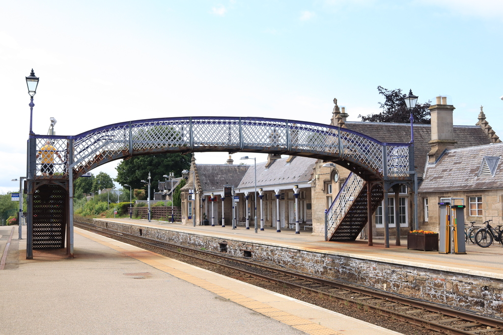 Nairn Railway Station looking to platform 1 and main station building