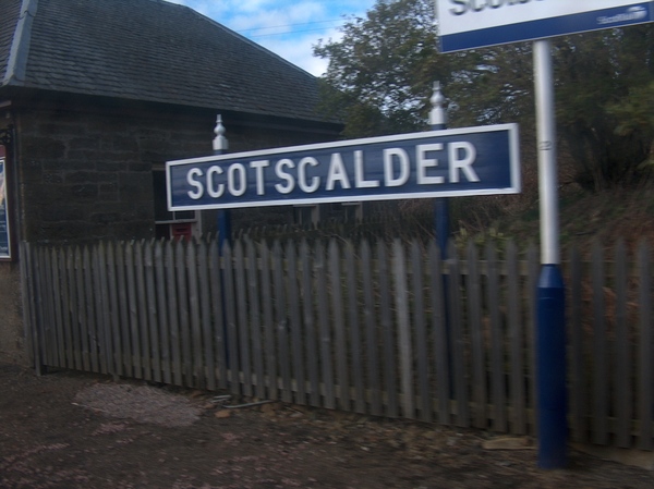 Platform sign at Scotscalder train station