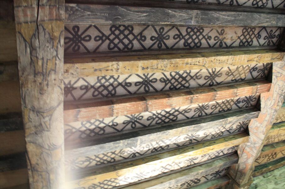 Medieval painted ceiling at Huntingtower Castle Perth